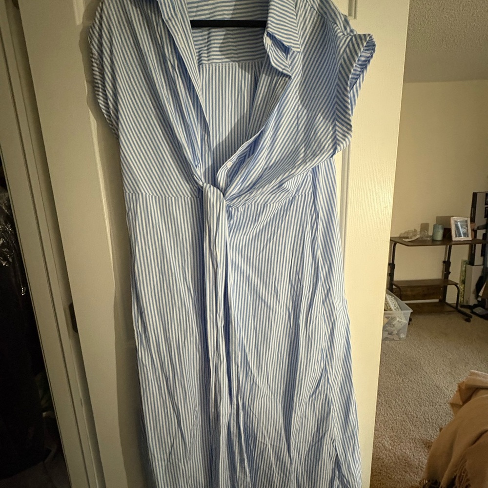 Blue and White Striped Dress